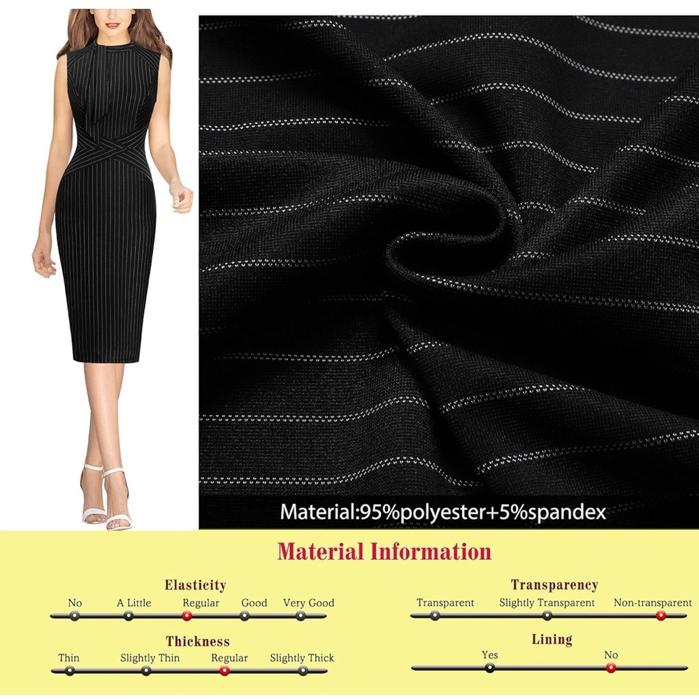 NWT Black White Pinstripe Fitted Stretchy Dress XXL Cocktail Formal /Office Work - Picture 12 of 13